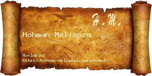 Hohman Melissza névjegykártya